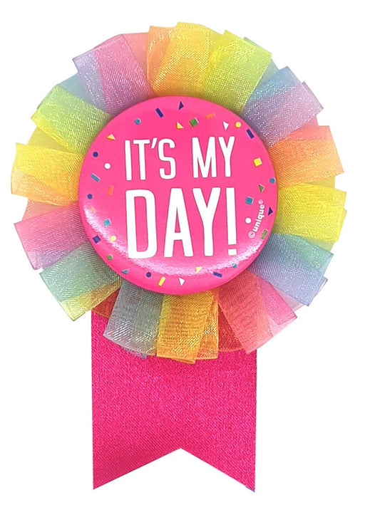 Bright birthday award ribbon badge