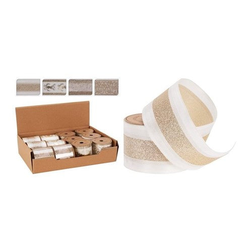 Champagne Christmas ribbon 6cm assorted