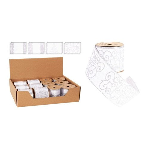 Silver Christmas ribbon 6cm wide assorted