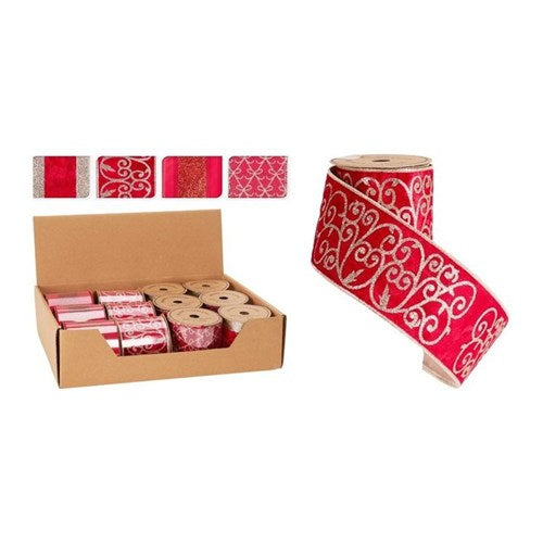 Red Christmas tree ribbon 6cm assorted