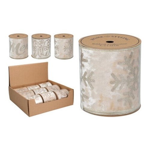 Wide champagne Christmas ribbon 10cm