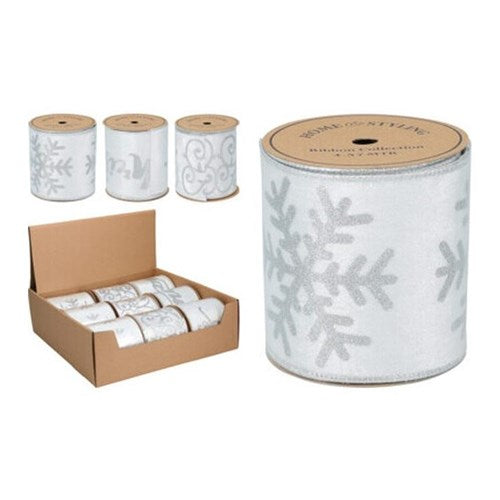 Wide silver Christmas ribbon 10cm