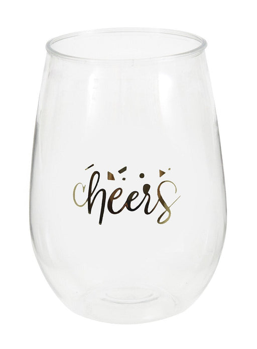 Gold foil stamped stemless plastic wine glass, 443ml