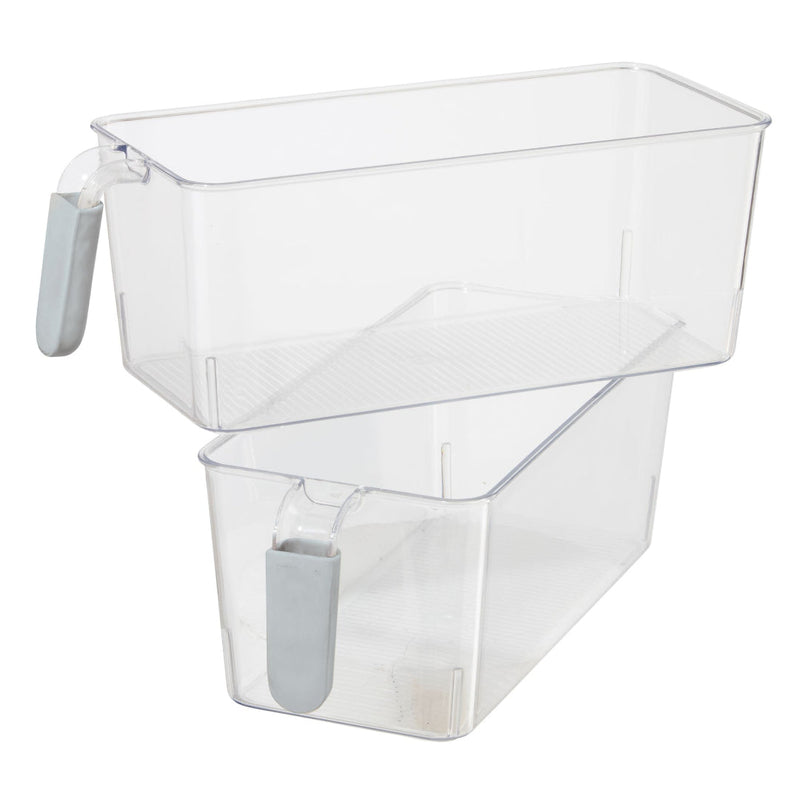 Set of two medium clear handled storage bins