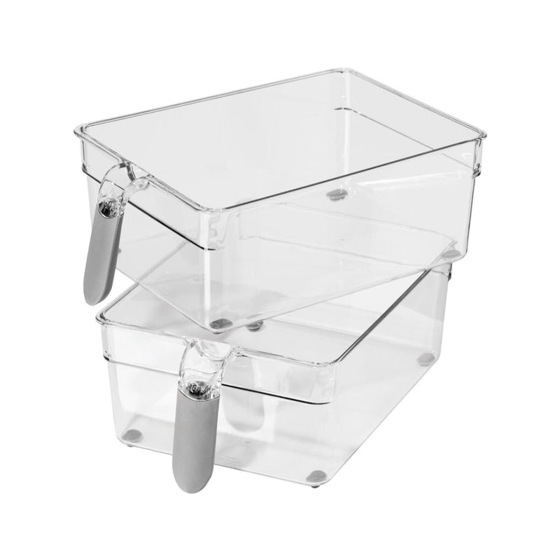 Set of two large clear handled storage bins