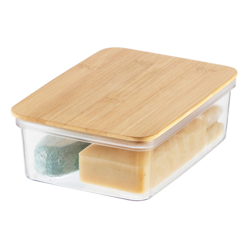 Small clear bin with bamboo lid by OGGI