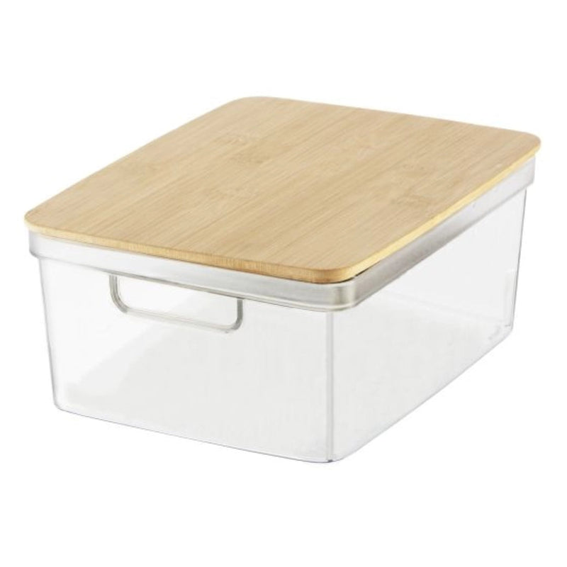 Medium clear bin with bamboo lid by OGGI