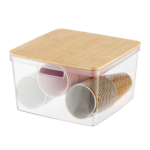 Large clear bin with bamboo lid by OGGI