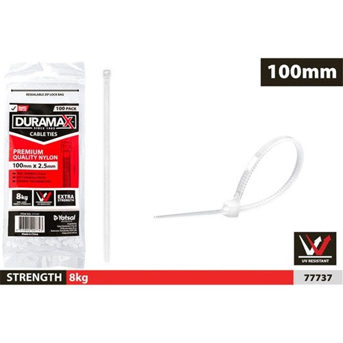 100 pack mini white cable ties 100mm