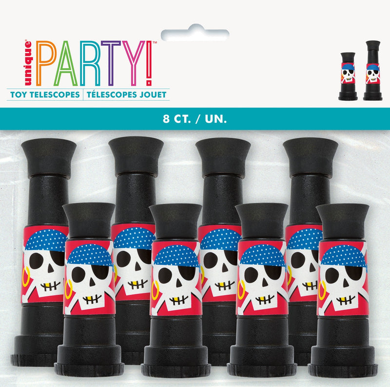 Pack of 8 plastic pirate toy telescopes