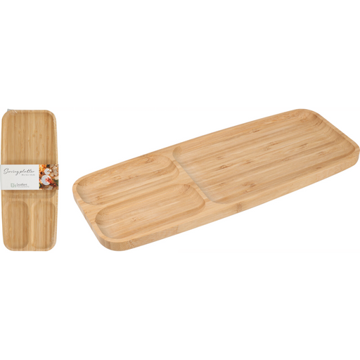 bamboo serving platter with 3 compartments measuring 39 x 16cm