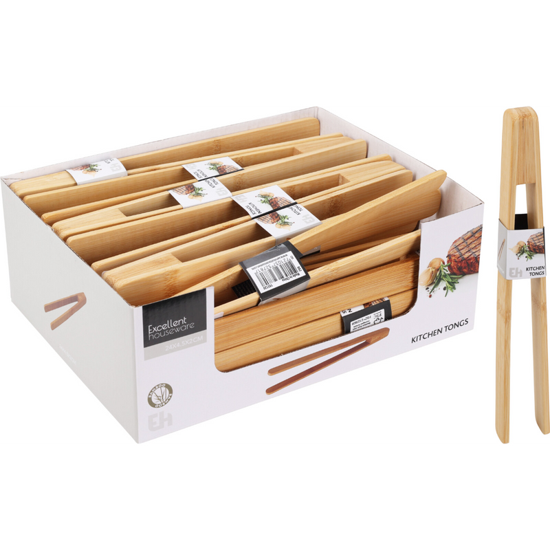 24cm bamboo serving tongs
