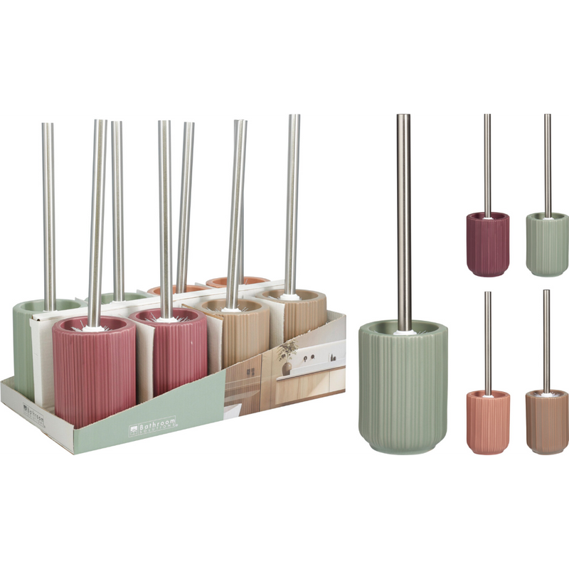 toilet brush with stoneware holder in assorted colours