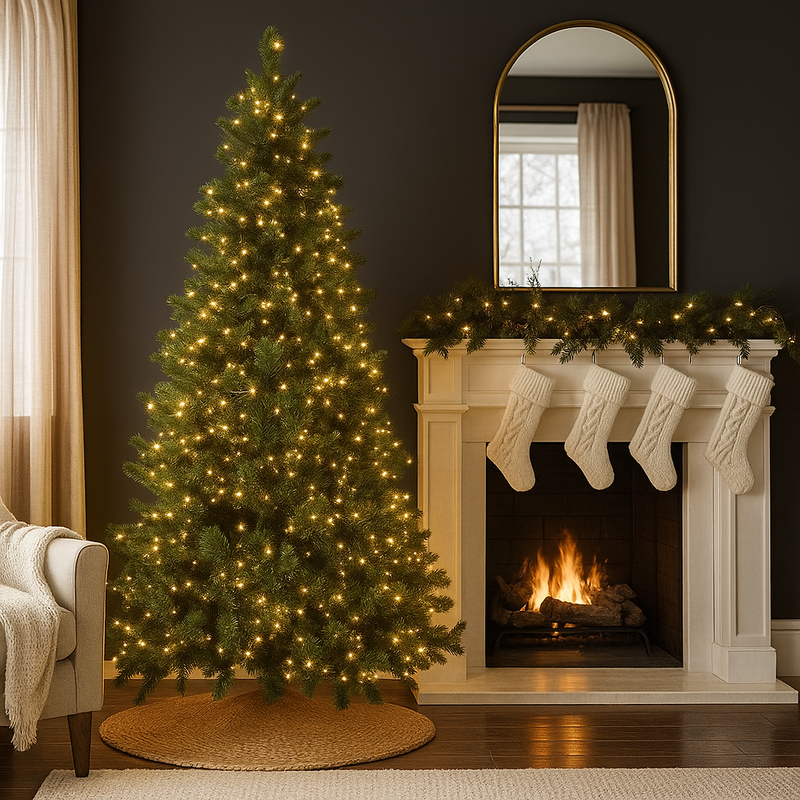 7ft Green Hill Artificial Christmas Tree with 4600 Warm White LED Cluster Lights and 843 Full Tips – Indoor Holiday Decoration