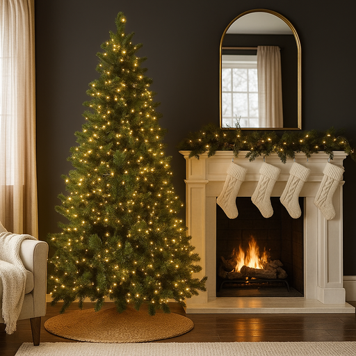 7ft Green Hill Artificial Christmas Tree with 4600 Warm White LED Cluster Lights and 843 Full Tips – Indoor Holiday Decoration