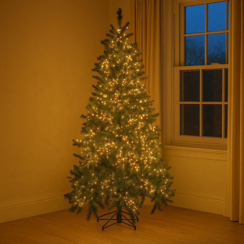 Buy the 7ft Green Hill Artificial Christmas Tree with 843 tips and 4600 warm white LED lights. 