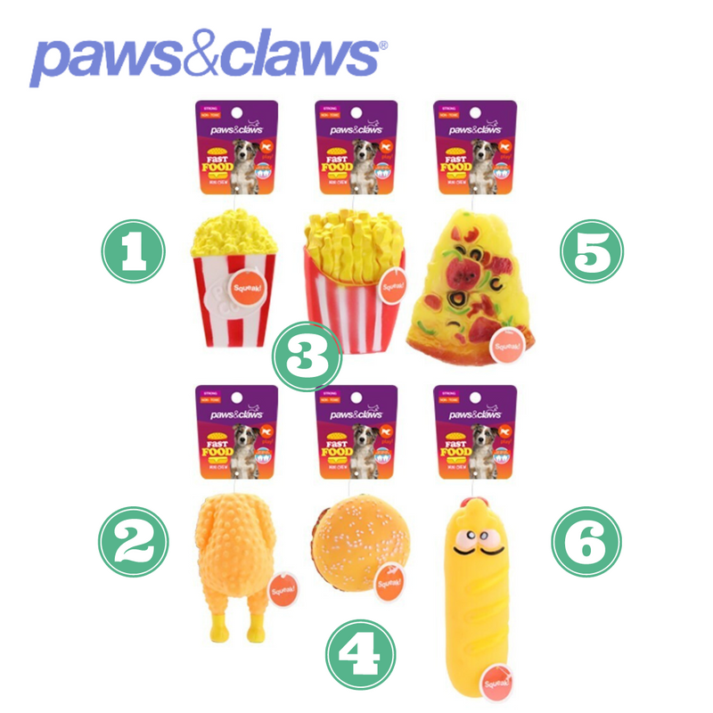 Fast Food Mini Chew Toys Clip Strip Vinyl 6 Asstd 12x7x5.5cm