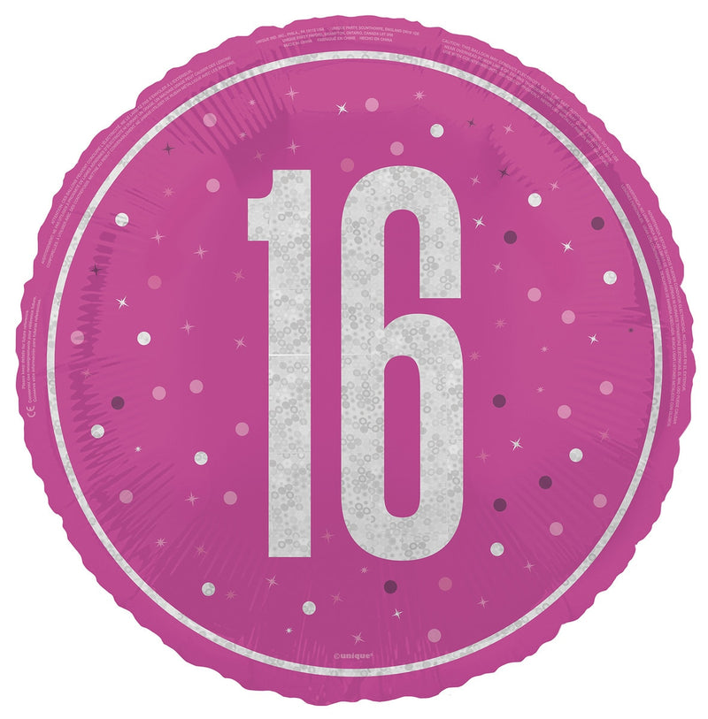 45cm pink 16th birthday foil balloon