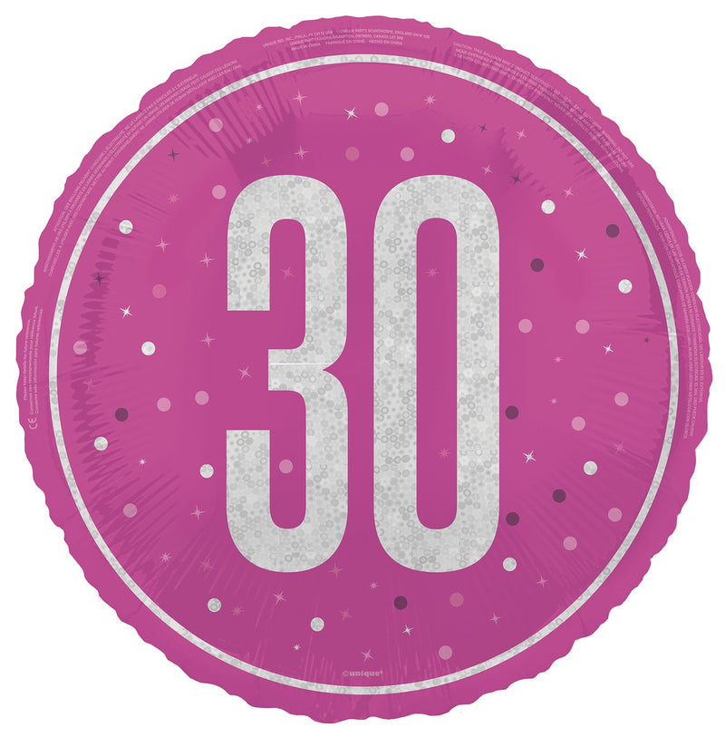 45cm pink 30th birthday foil balloon