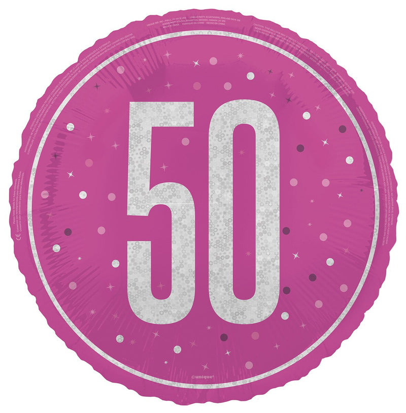 45cm pink 50th birthday foil balloon