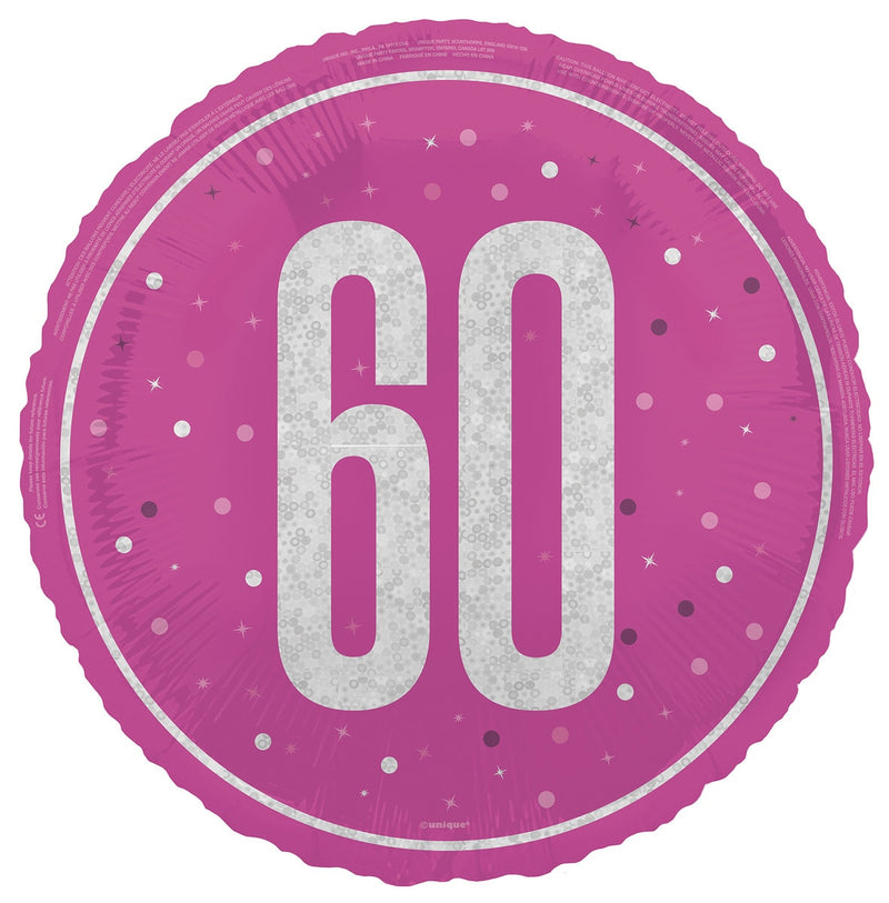 45cm pink 60th birthday foil balloon