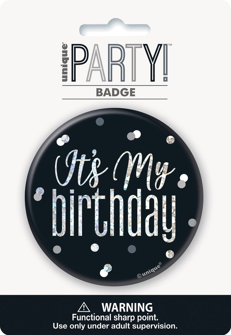 Black birthday badge It's My Birthday text