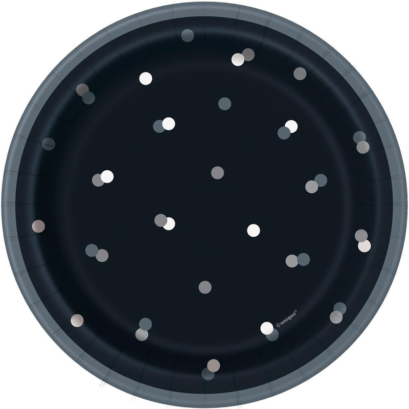 Pack of 8 black and silver paper dessert plates