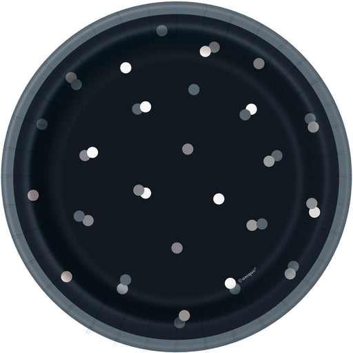 Pack of 8 black and silver paper dessert plates