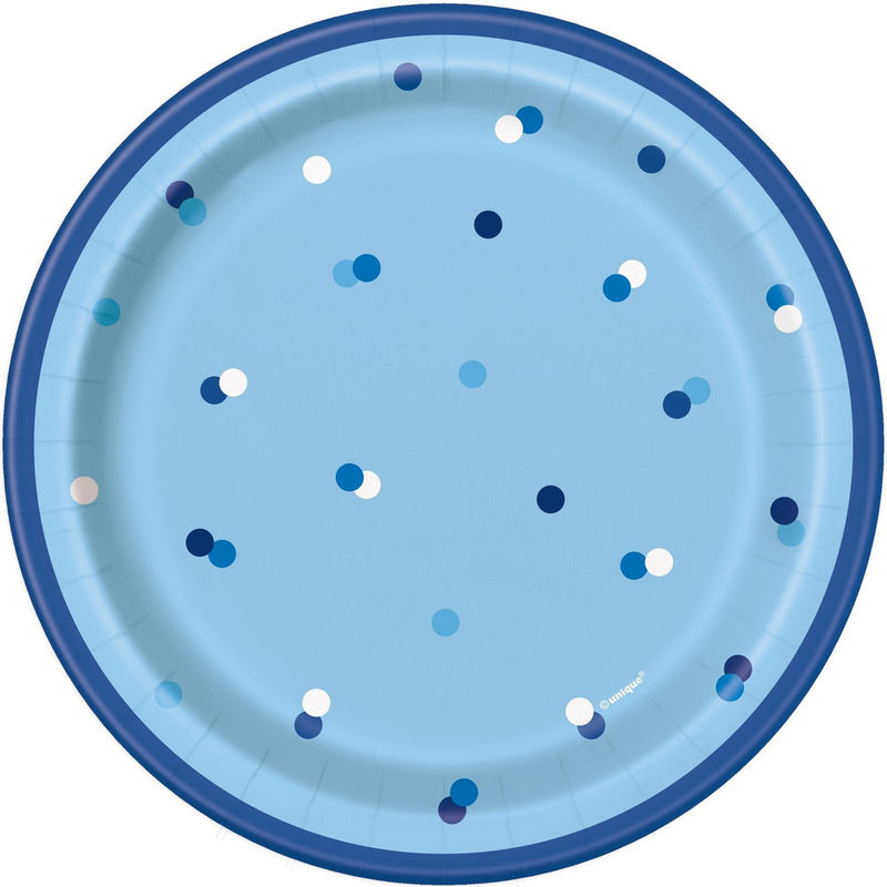 Pack of 8 blue paper dessert plates 18cm