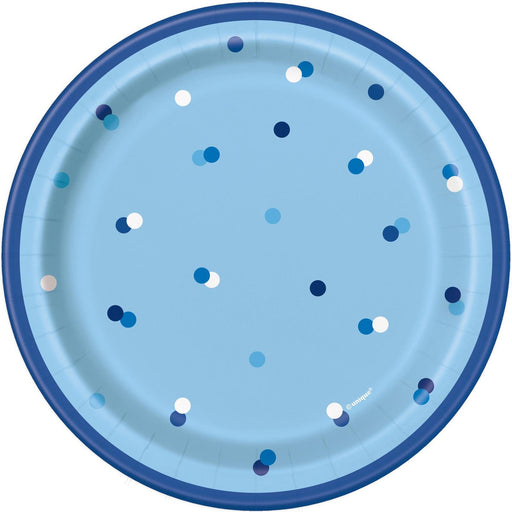 Pack of 8 blue paper dessert plates 18cm