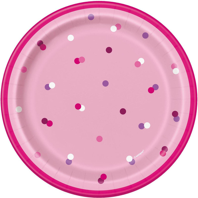 Pack of 8 pink polka dot paper dessert plates