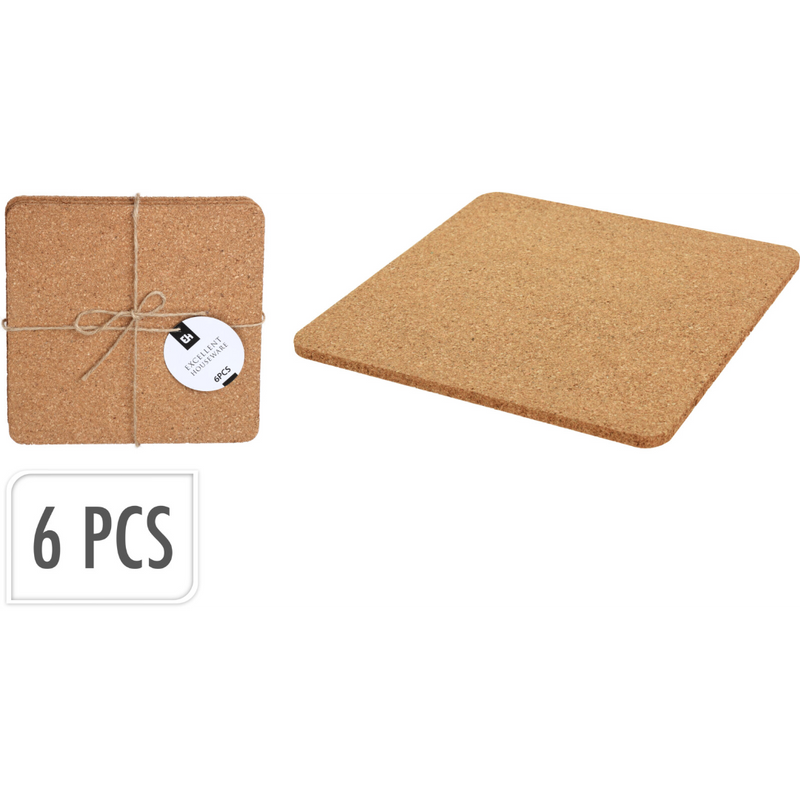 6 piece square cork coaster set