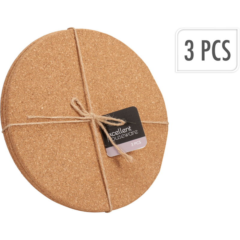 3 piece round cork coaster set