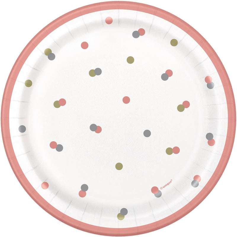 Pack of 8 rose gold paper dessert plates 18cm
