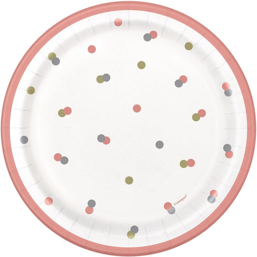 Pack of 8 rose gold paper dessert plates 18cm