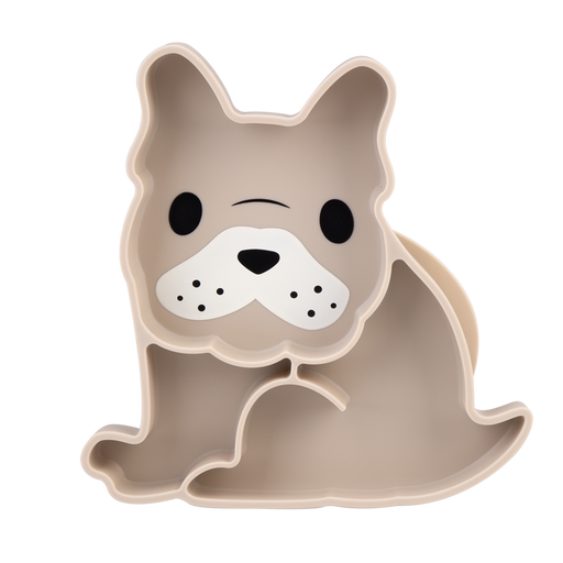 Grey bulldog shaped silicone suction plate