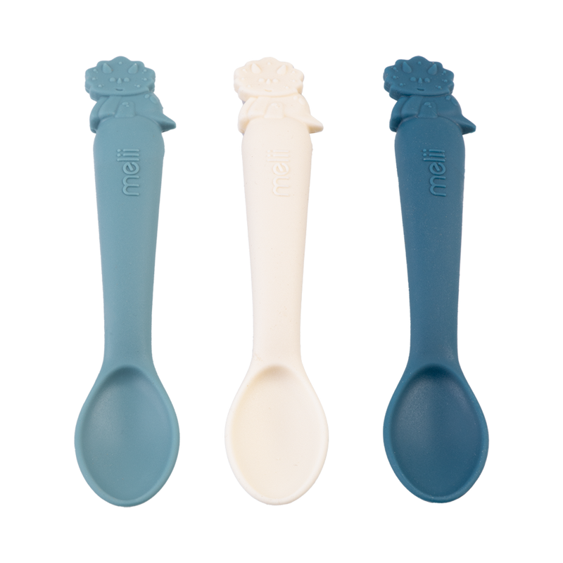 Set of 3 dinosaur themed silicone baby spoons