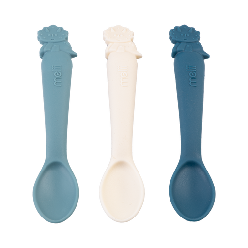 Set of 3 dinosaur themed silicone baby spoons