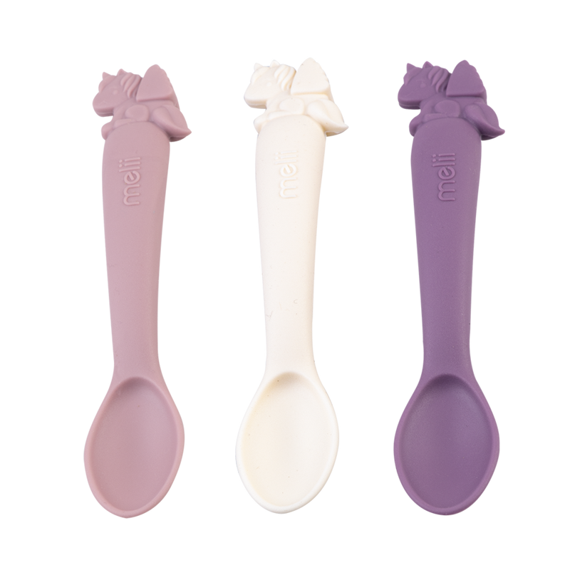 Set of 3 unicorn themed silicone baby spoons
