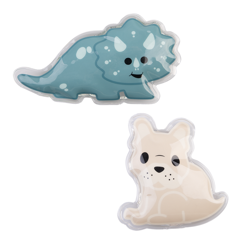 Set of 2 gel ice packs dinosaur and bulldog