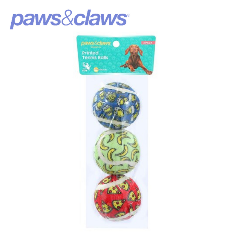 Tennis Balls Asstd Printed 6cm 3pk