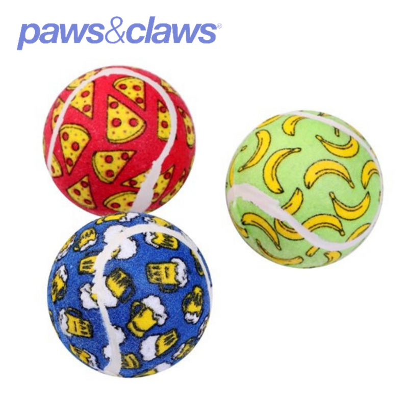 Tennis Balls Asstd Printed 6cm 3pk