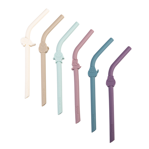 Set of 6 colorful silicone reusable straws