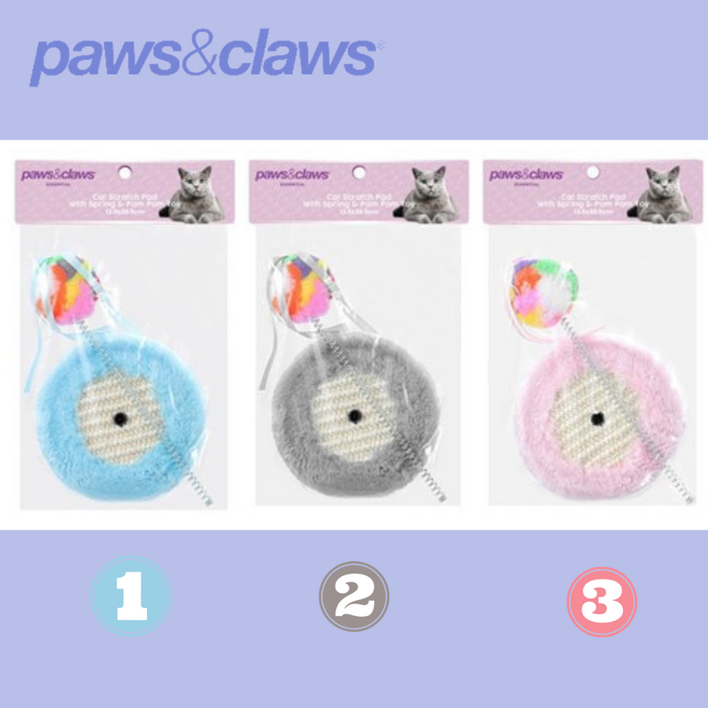 Cat Scratch Pad With Spring Pom Pom Toy 3 Asstd 13.5x26.5cm