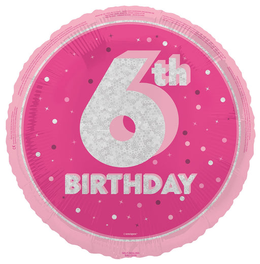 45cm pink 6th birthday foil balloon