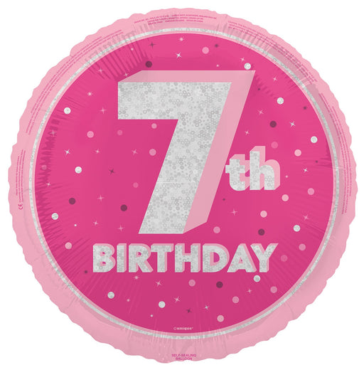 45cm pink 7th birthday foil balloon