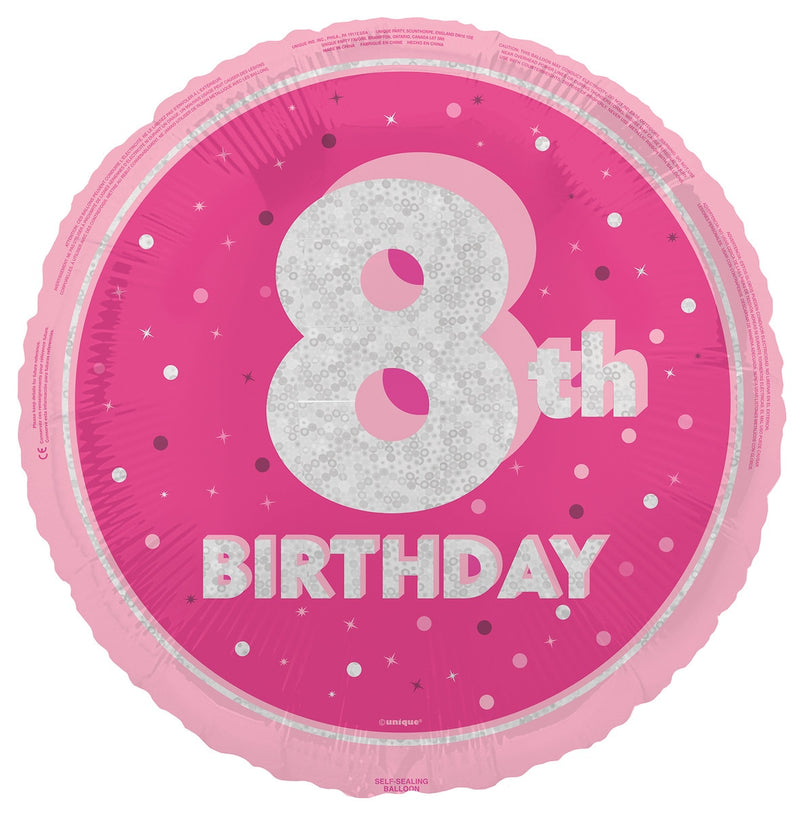 45cm pink 8th birthday foil balloon