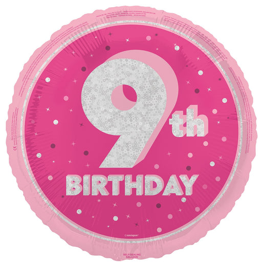 45cm pink 9th birthday foil balloon