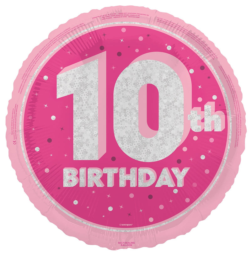 45cm pink 10th birthday foil balloon