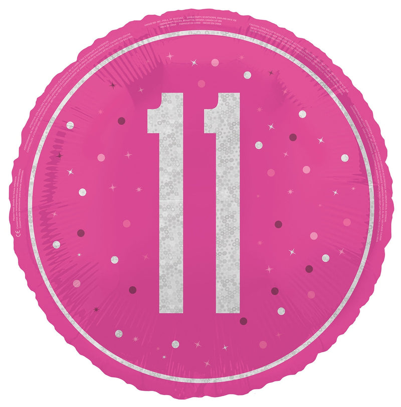 45cm pink 11th birthday foil balloon